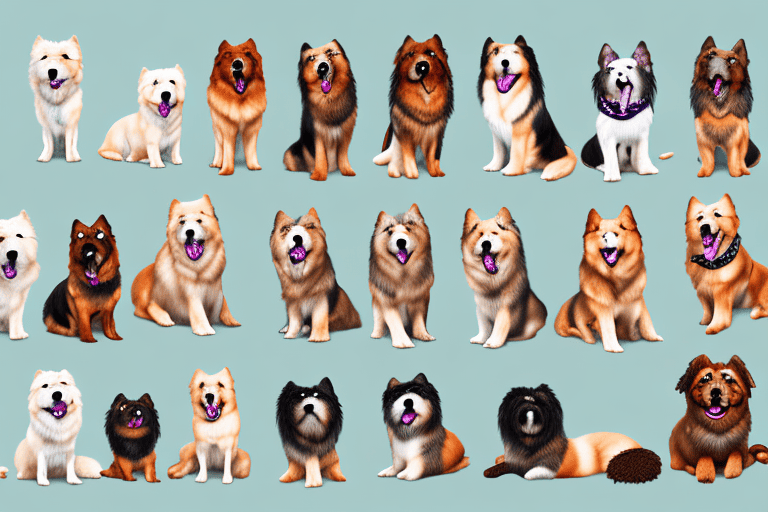 Several distinct types of chow dogs in various poses