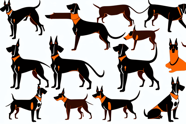 Several distinct types of doberman dogs