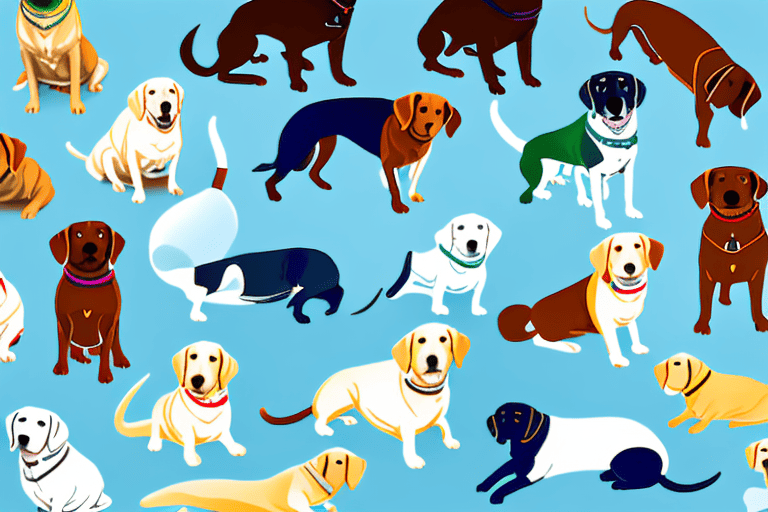 Various types of labradors in different colors and sizes