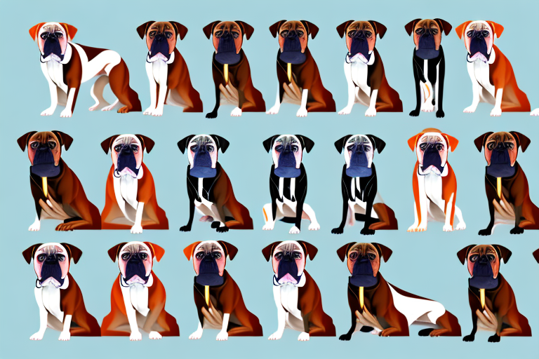 Several different types of boxer dogs in various poses