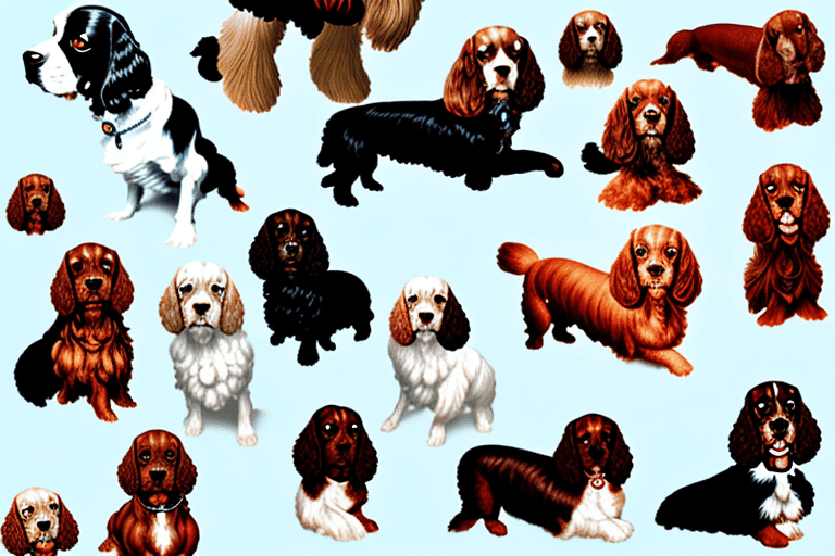 Several different types of spaniels in various poses