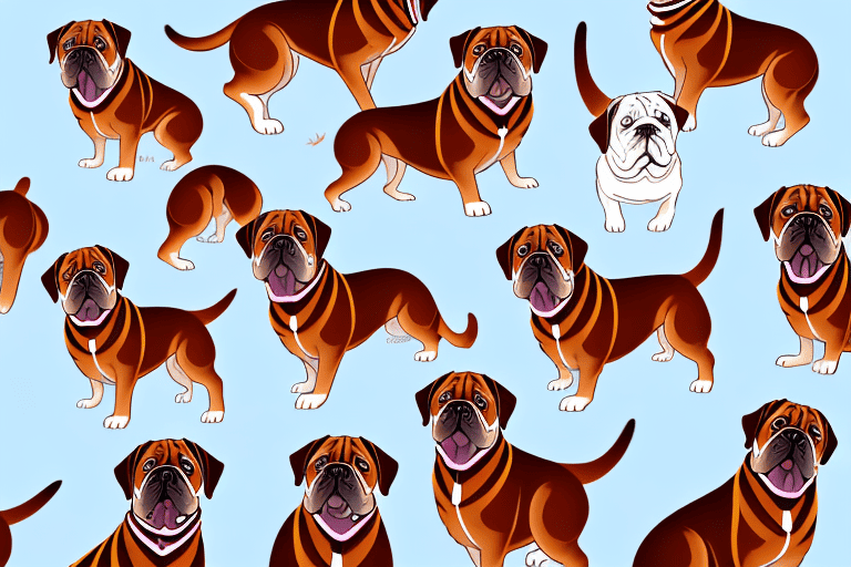 Several distinct types of dogue de bordeaux dogs showcasing their unique characteristics and features in a friendly