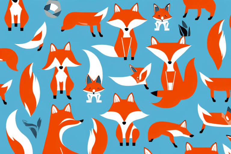 A fox and a variety of dog breeds in a friendly