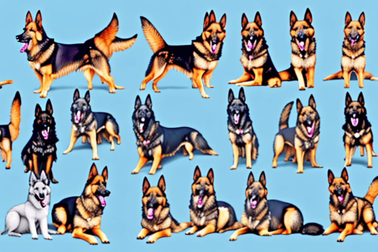 Several different types of german shepherd dogs in various poses