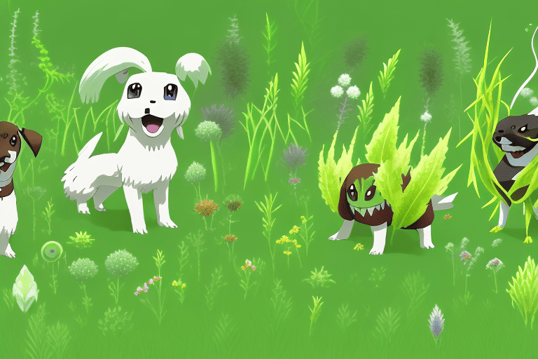 Several grass-type dog pokémon