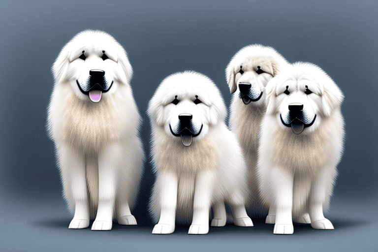 Several distinct great pyrenees dogs