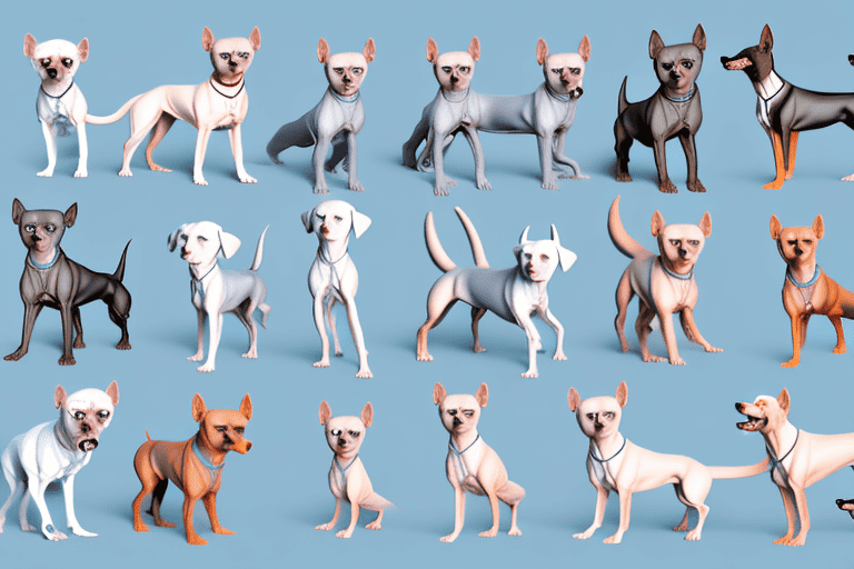 Several different types of hairless dogs in various poses to highlight their unique features and breed-specific characteristics