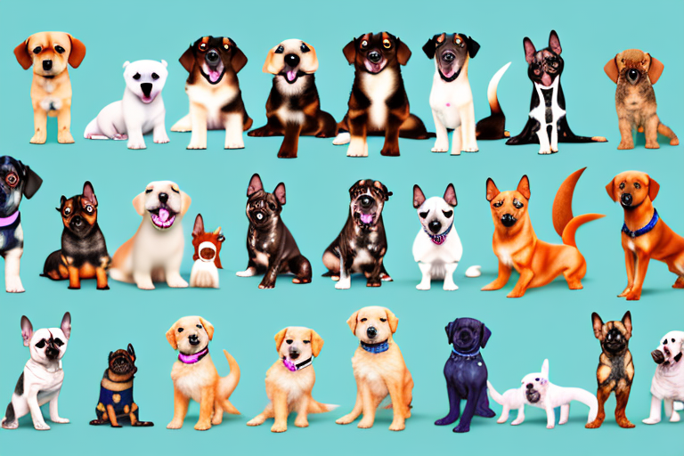 Various types of dogs and puppies in different poses