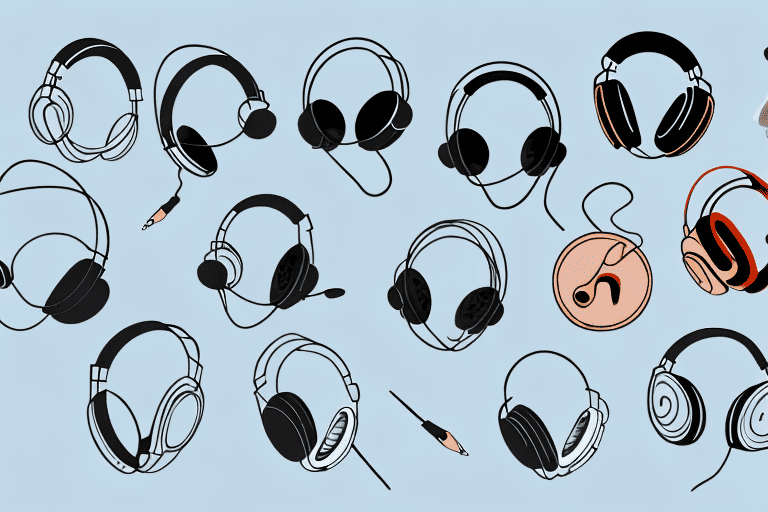 Various breeds of dogs wearing headphones