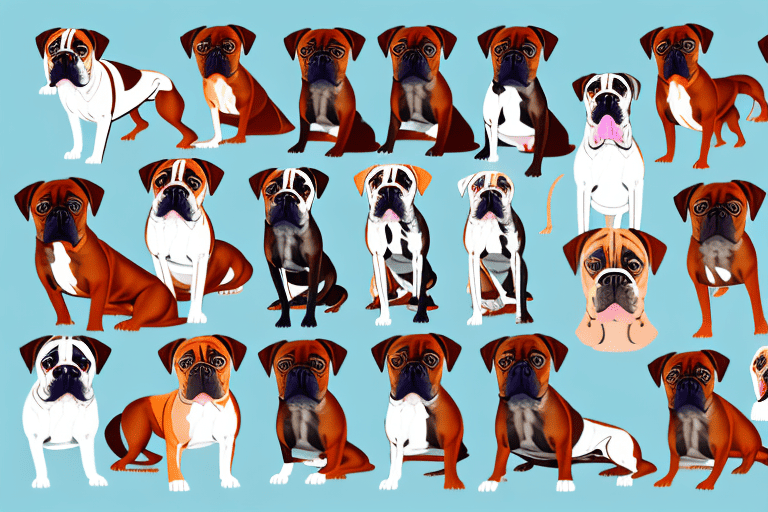 Several distinct types of boxer dogs