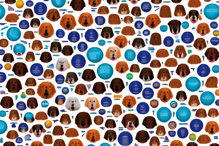 A globe surrounded by a variety of different dog breeds