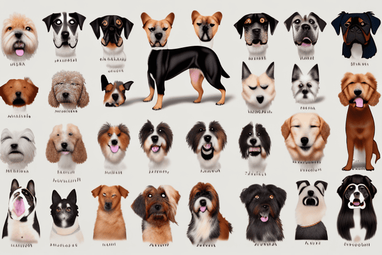 A large variety of different dog breeds from around the world