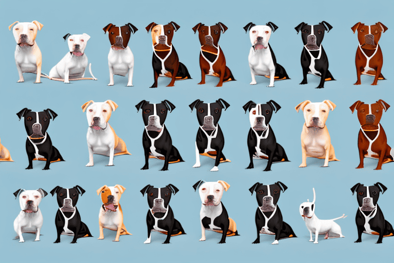 Several different types of pitbull dogs in various poses to showcase their unique characteristics and differences