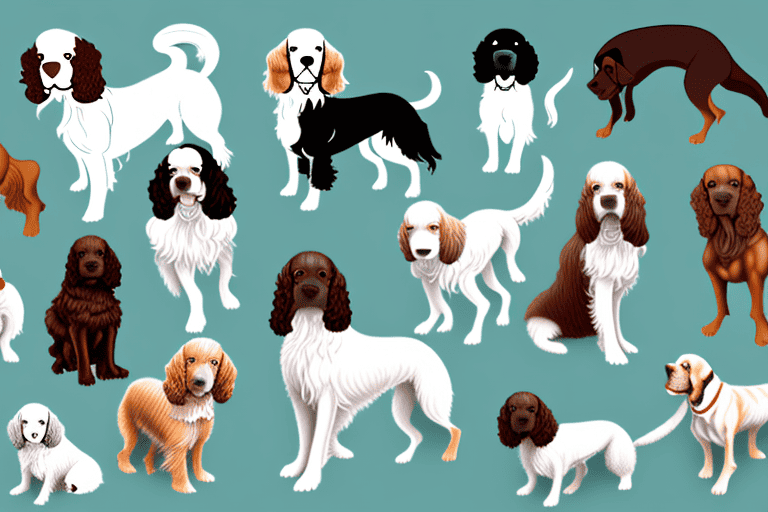 Several distinct types of spaniel dogs