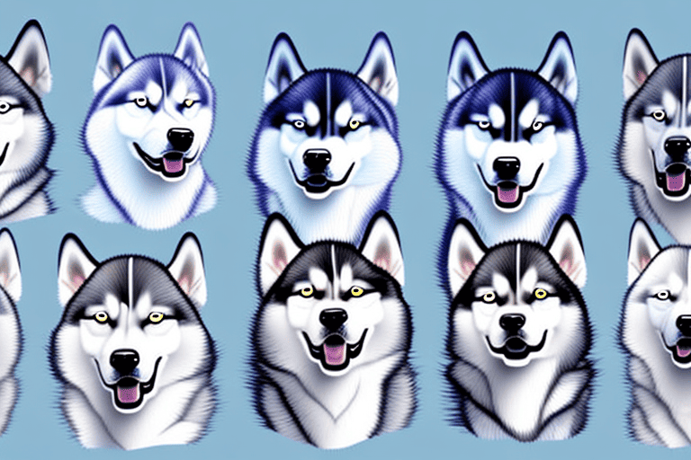 Several distinct types of husky dogs