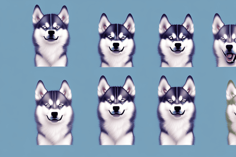 A variety of small husky-type dogs in different playful poses