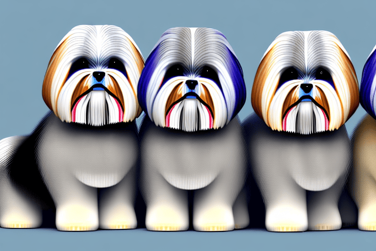 A variety of lhasa apso dogs showcasing their different colors