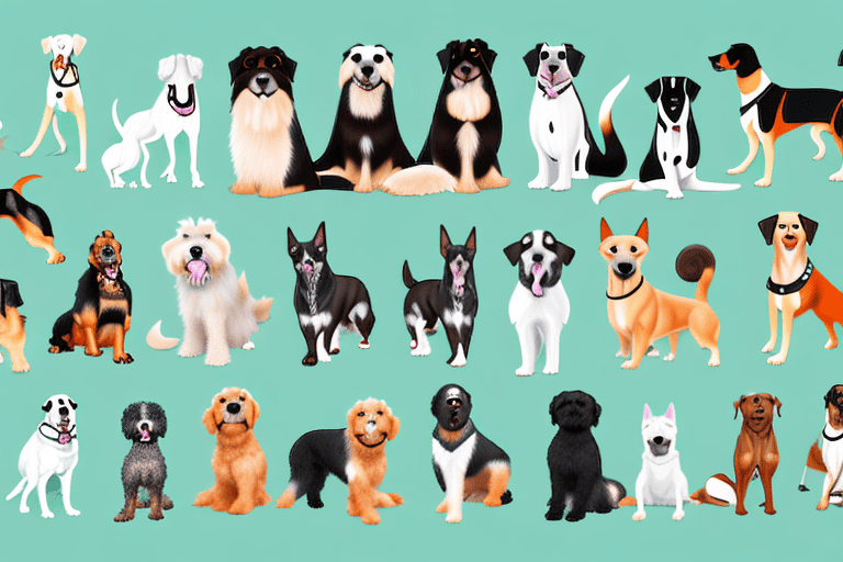 A variety of dogs of different breeds