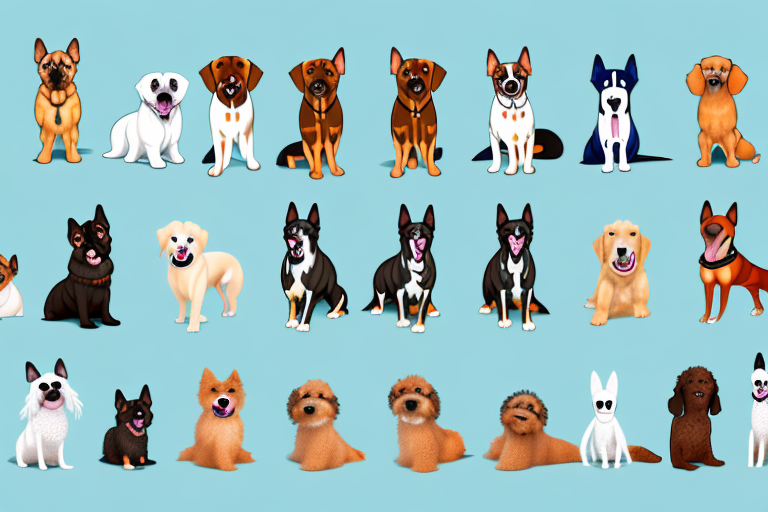 Various types of dogs in different poses and sizes