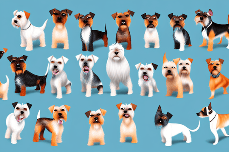 Various types of terrier dogs in different poses