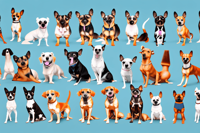 Several different dog breeds standing in a line