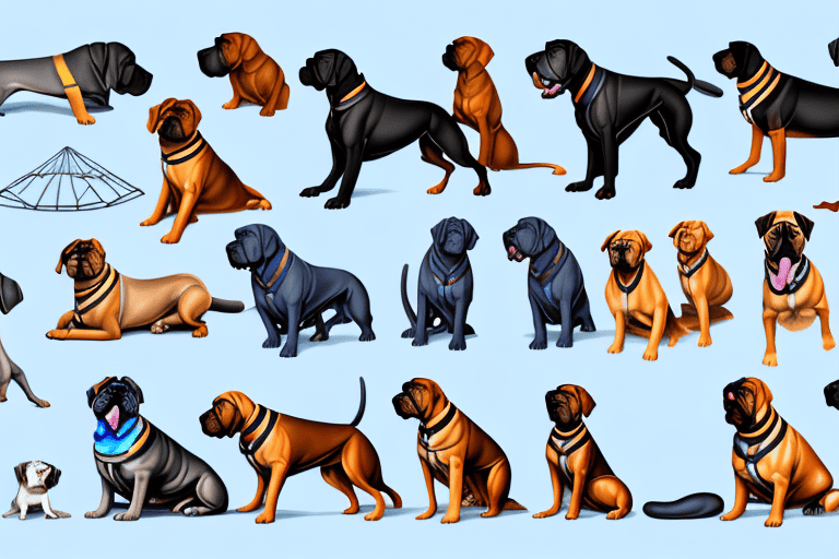 A group of different mastiff type dogs