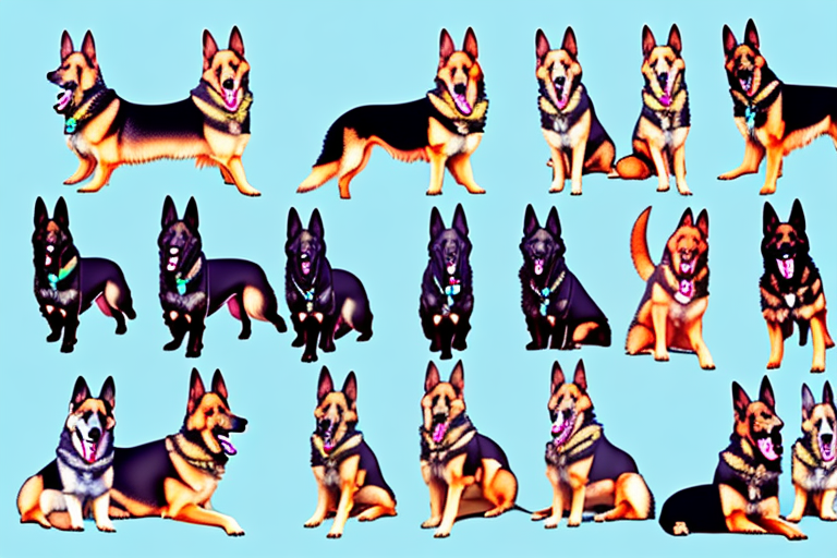 Various types of german shepherd dogs in different poses