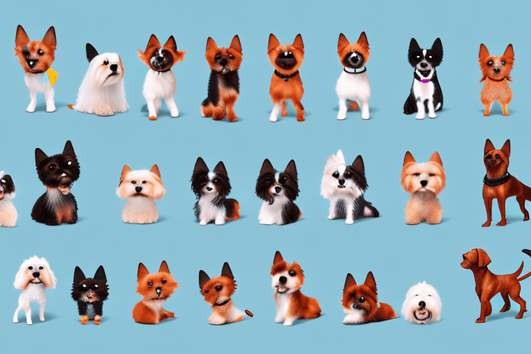 Various miniature dog breeds in different playful poses