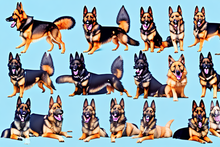 Several different types of german shepherd dogs in various poses