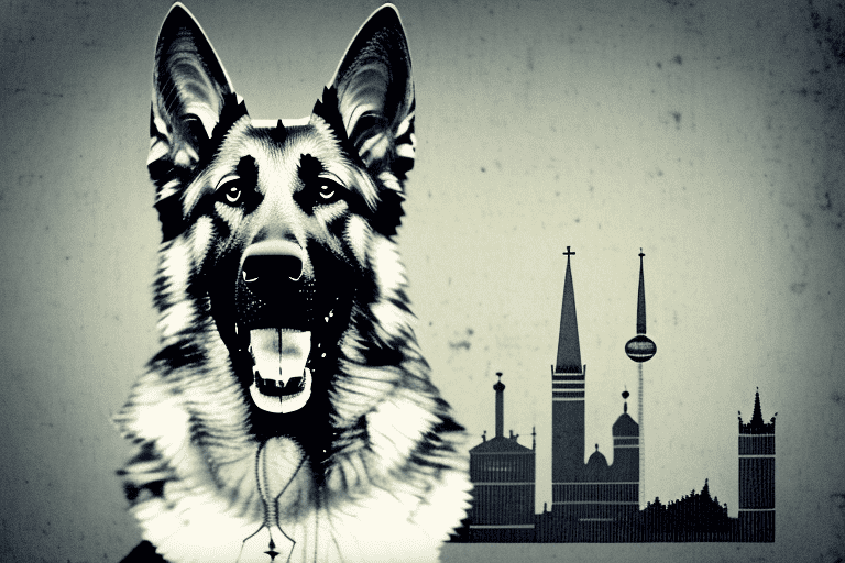 An old type german shepherd dog in a vintage setting