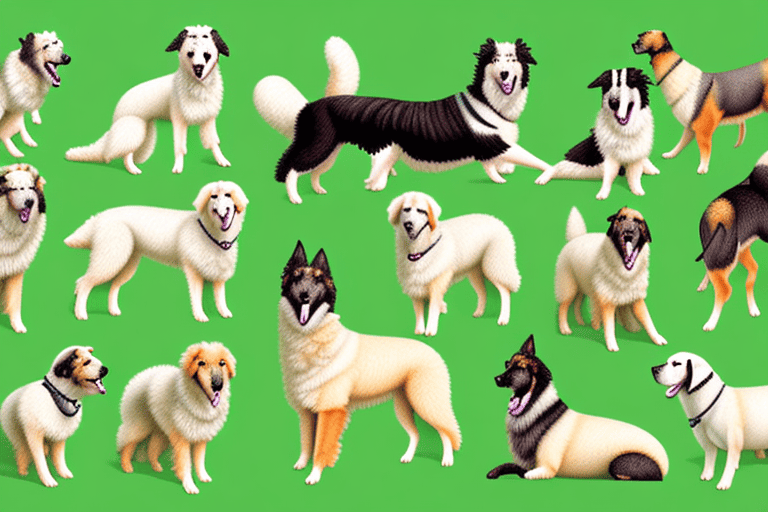 Several different types of shepherd dogs in various poses