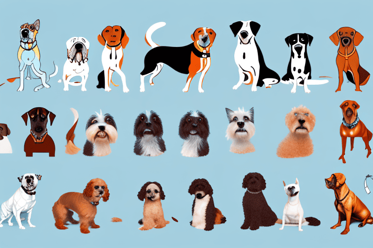 A variety of different dog breeds in various poses and environments