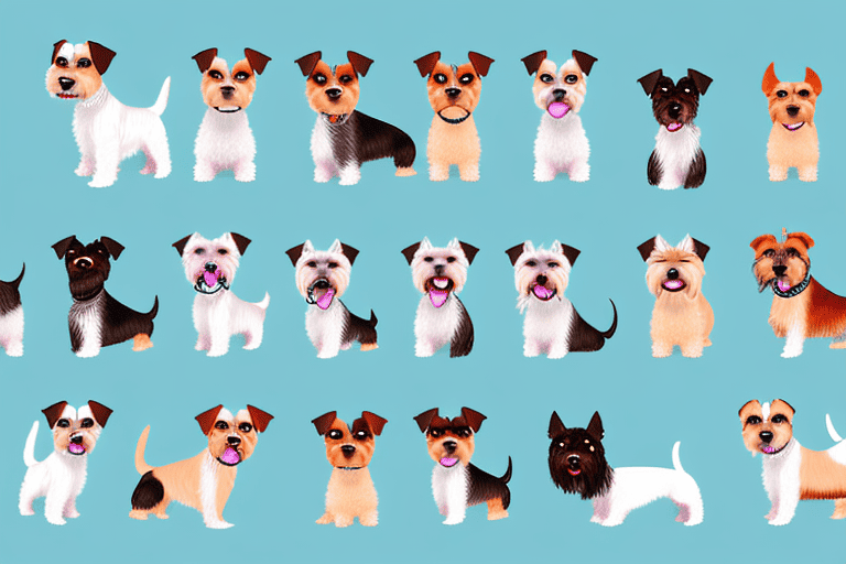 Various types of terrier dogs in different postures and expressions