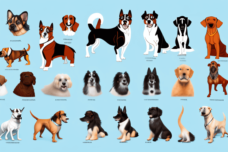 Various dog breeds in different poses and environments