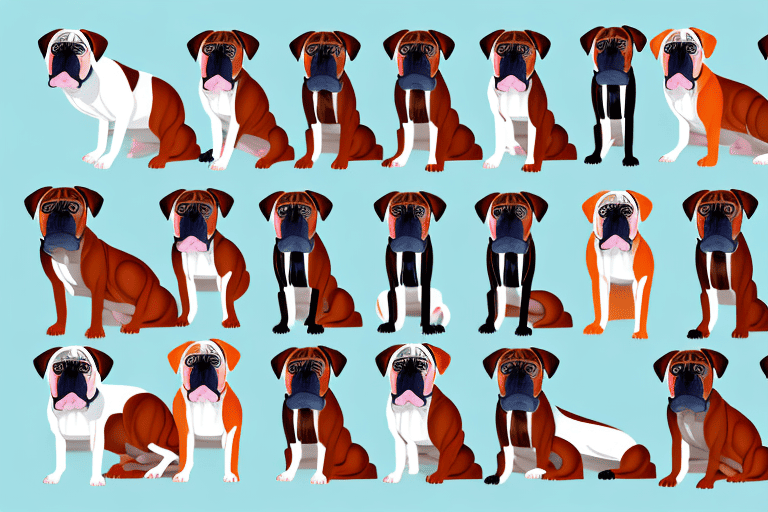 Several distinct types of boxer dogs in various poses