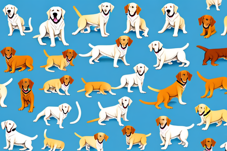 Various types of labrador dogs in different colors and sizes