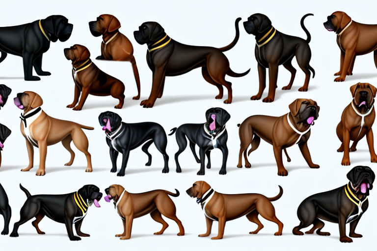 Several different types of mastiff dogs in various poses