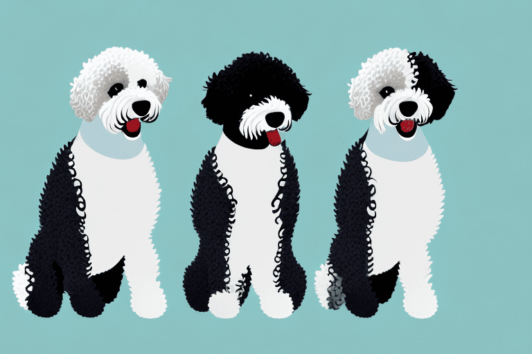 Three portuguese water dogs side by side