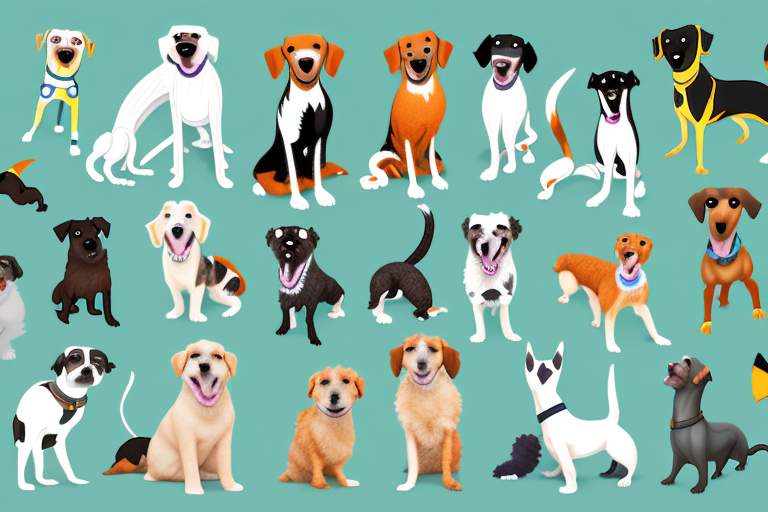 Various mixed breed dogs of different shapes