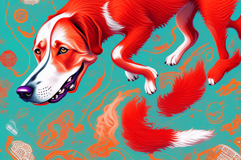 A vibrant red dog in a dynamic pose