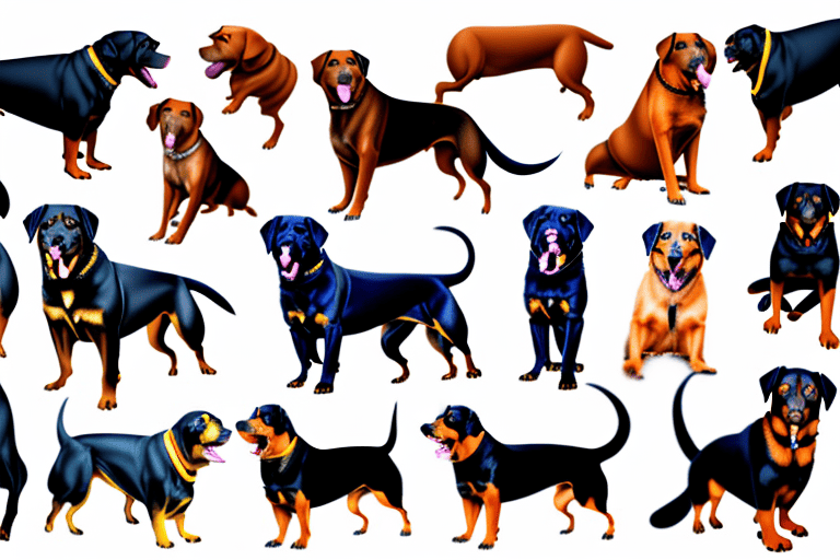 Several distinct rottweiler dogs