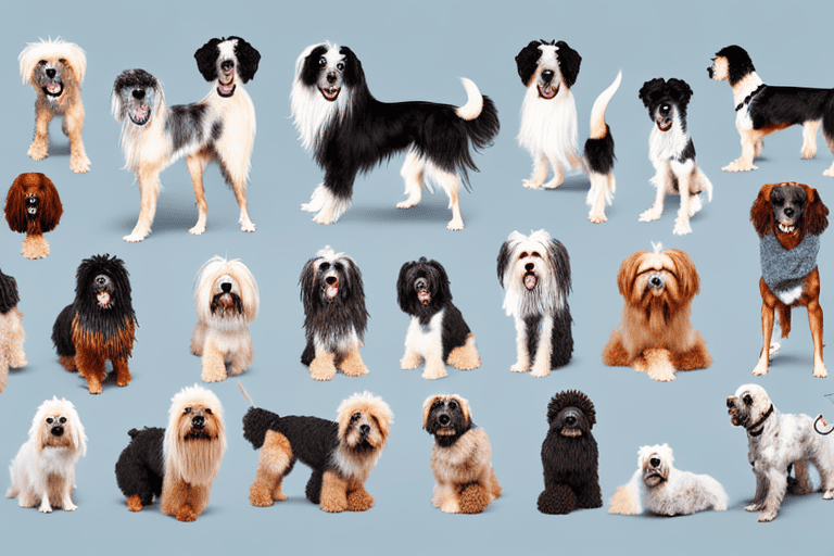 Several varied breeds of scruffy dogs