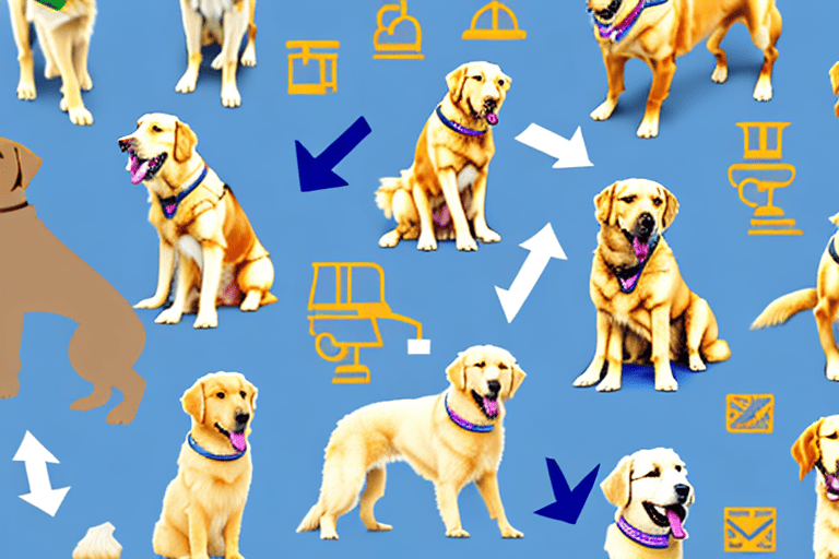 Various breeds of service dogs performing different tasks