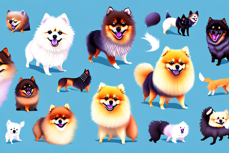 Various types of pomeranian dogs showcasing their different sizes