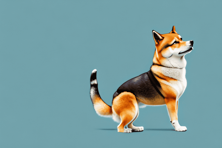 A playful shiba inu dog in a dynamic pose