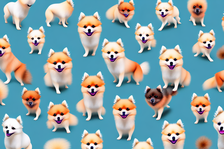 Various types of pomeranian dogs in different colors and sizes