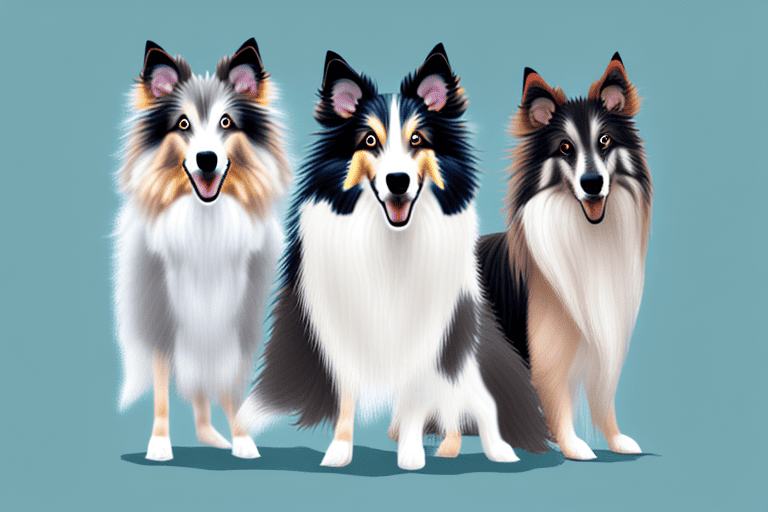 Several different small collie type dog breeds