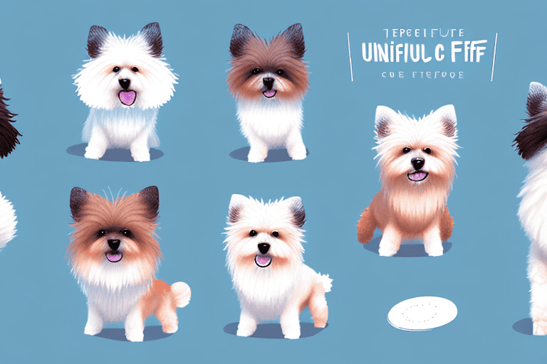 Several different types of small fluffy dogs in various poses