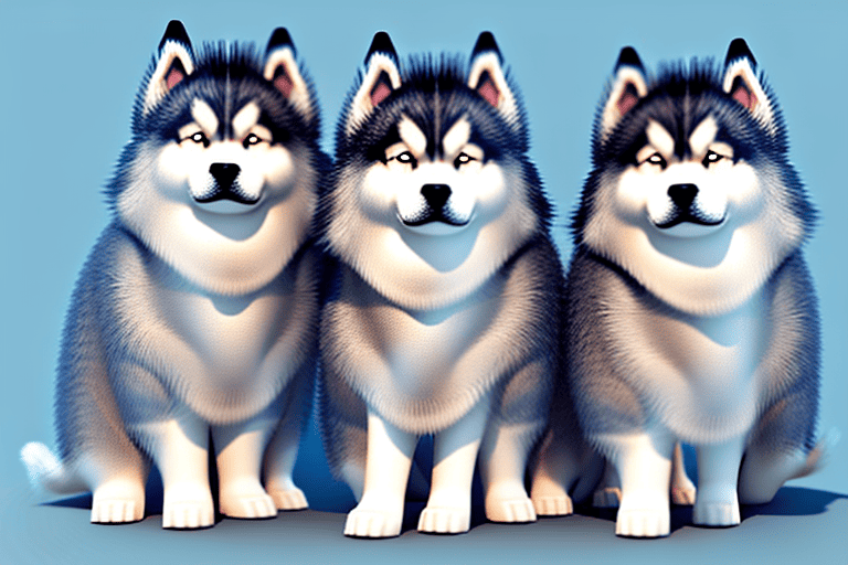 Several small malamute type dogs in various playful poses