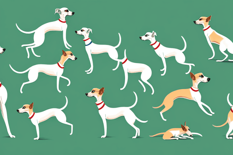 A few small whippet type dogs in various playful poses